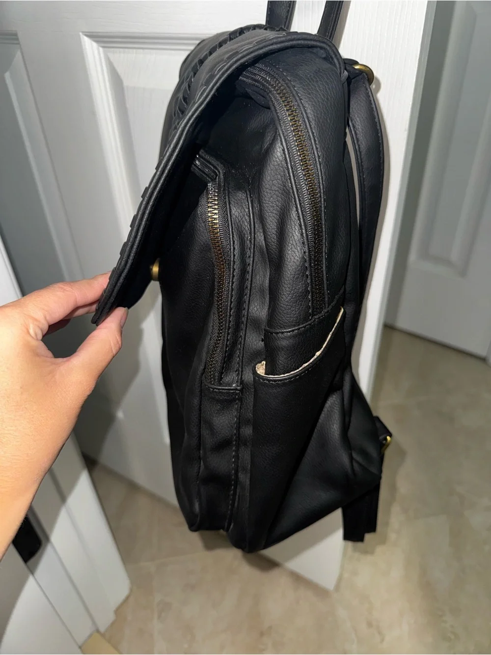 Black Woven Detail Backpack